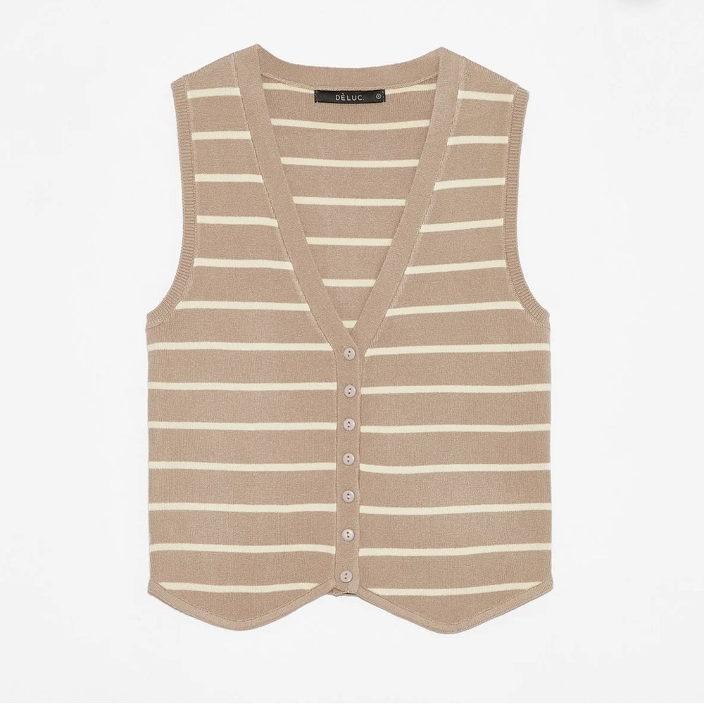 Deluc Beige Striped Button-Up Vest